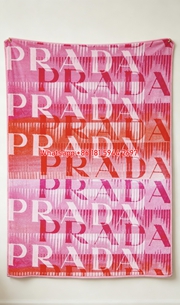 Prada Pink Red Gradient Logo Print Flannel Throw Blanket IMG_2791